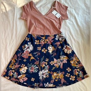 Pact Shell Stripe/ Floral Charm Navy Helena Crossback Mini Dress size XL